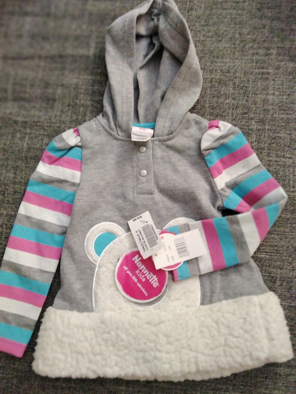 Gray Hooded Pullover with Stripe Sleeves 24M